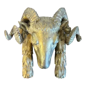 Antique Early 19th Century Italian Venetian Carved Gilt Wood Ram's Head Wall Hanging