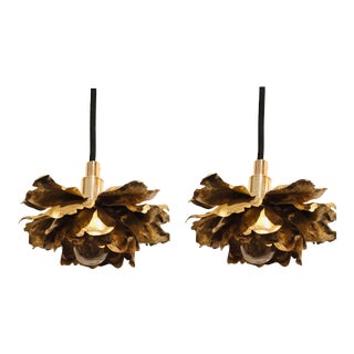 Regina Andrew Modern Antique Brass Finished Adeline Flower Pendants Pair For Sale