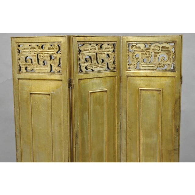 Antique Chinoiserie Oriental Eglomise Antiqued Mirror Glass 3 Panel Room Screen For Sale - Image 17 of 18