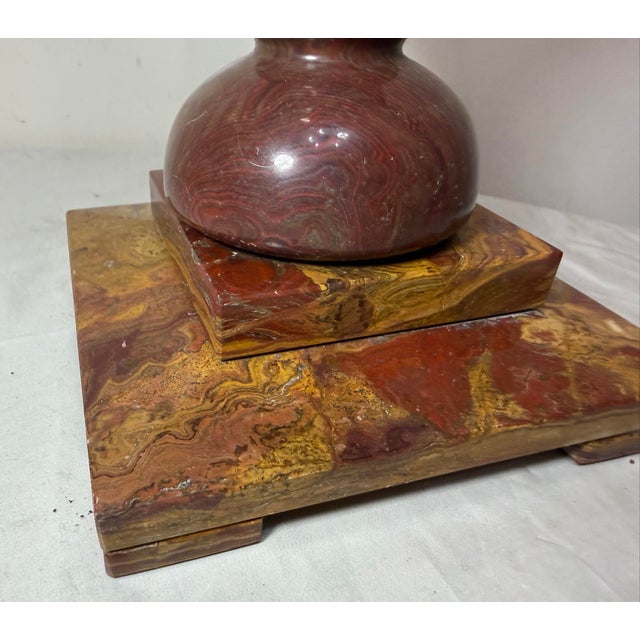 1980s Abstract Large Solid Heavy Brown Purple Green Onyx Stone Electric Table Lamp Light For Sale - Image 10 of 16