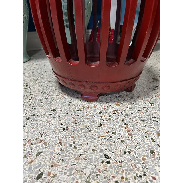 1950s Red Wooden Drum Stool or Side Table For Sale In Miami - Image 6 of 7