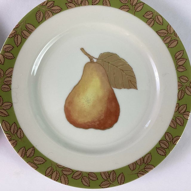 Julia Bullmore -1998- “Golden Pears”- dessert/hors d’oeuvre plates Japanese porcelain, decorated in the USA Set of four