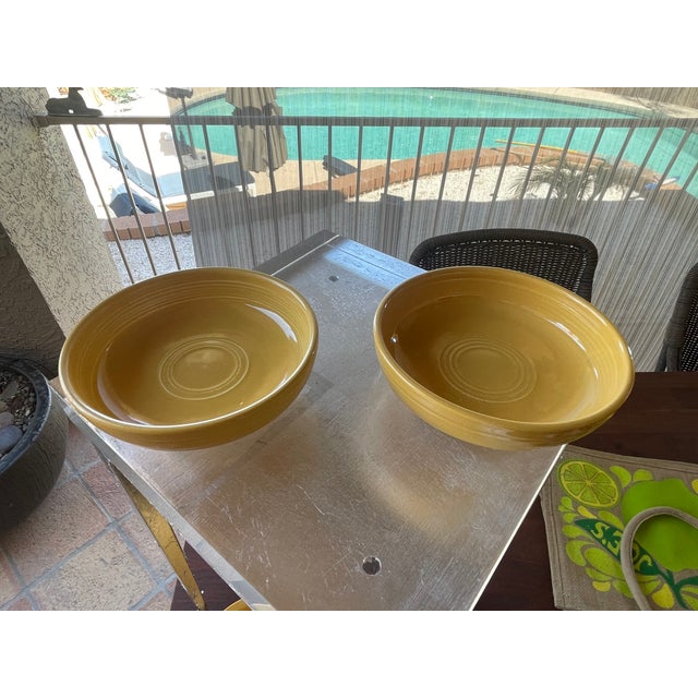Vintage 1937-51 Homer Laughlin Fiesta Fiestaware Yellow Dessert Bowls - Pair For Sale - Image 4 of 5