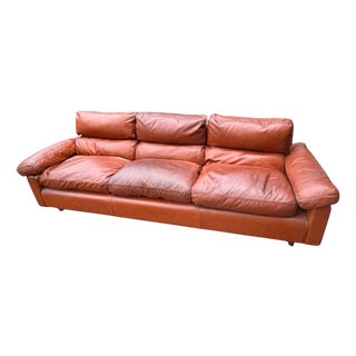 Vintage Three-Seater Leather Sofa by Tito Agnoli for Poltrona Frau, 1970s For Sale