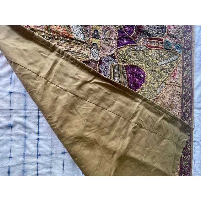 Textile Antique Tapestry Wall Hanging Embellished W Sequins Pearls Gold Thread For Sale - Image 7 of 8