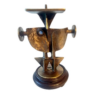 Zoltan Pap Cast Bronze Brutalist Candlestick For Sale