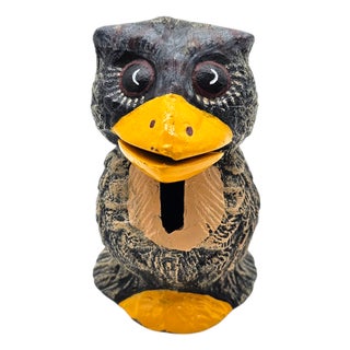 Vintage Hand-Painted Resin Owl Coin Bank, Late 20th Century For Sale