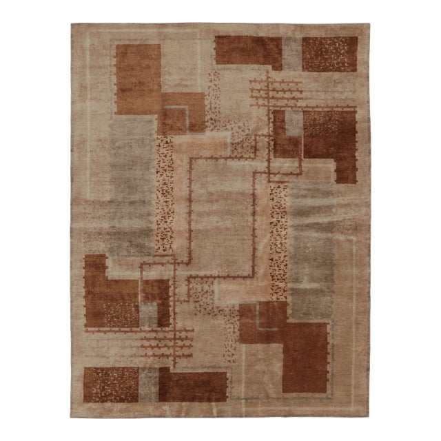 Rug & Kilim’s French Art Deco Style Rug in Beige-Brown With Geometric Patterns For Sale