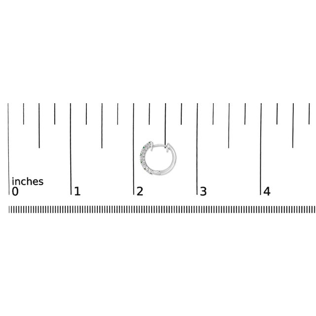 Early 21st Century 10K White Gold Alternating Emerald 1/10 Cttw Diamond Huggy Hoop Earrings (I-J Color, I1-I2 Clarity) For Sale - Image 5 of 5