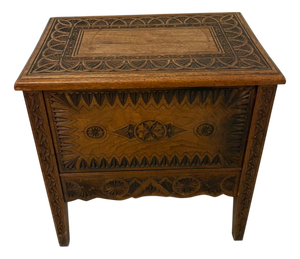 Antique Hand-Carved Oak Marriage Chest, 1890s