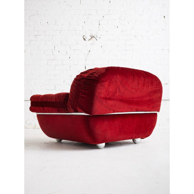 Space Age Italian Chrome and Velvet Lounge Chair For Sale - Image 4 of 11