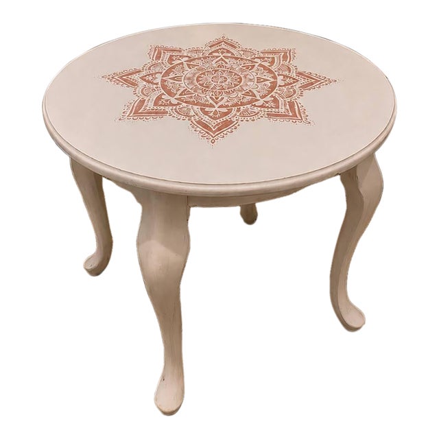 1970s Wood Mandala Table Hand Painted For Sale