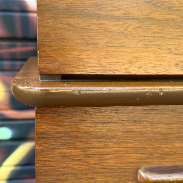 Wood United Mid Century Walnut and Brass Highboy Dresser For Sale - Image 7 of 12