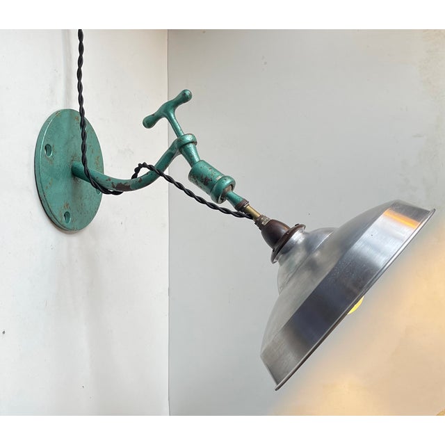 Scandinavian Industrial Green Wall Lamp, 1950s For Sale - Image 4 of 13
