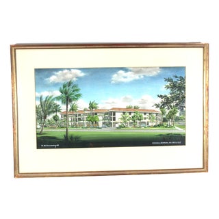 Architectural Renderings Somerset at Moorings, 1970s, Watercolor, Framed, Set of 2 For Sale