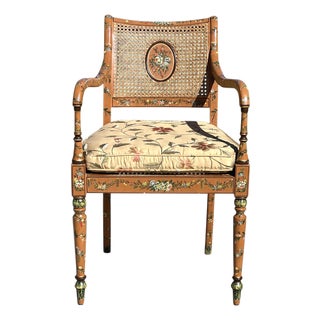Late 20th Century English Adam’s Style Painted Cane Armchair For Sale