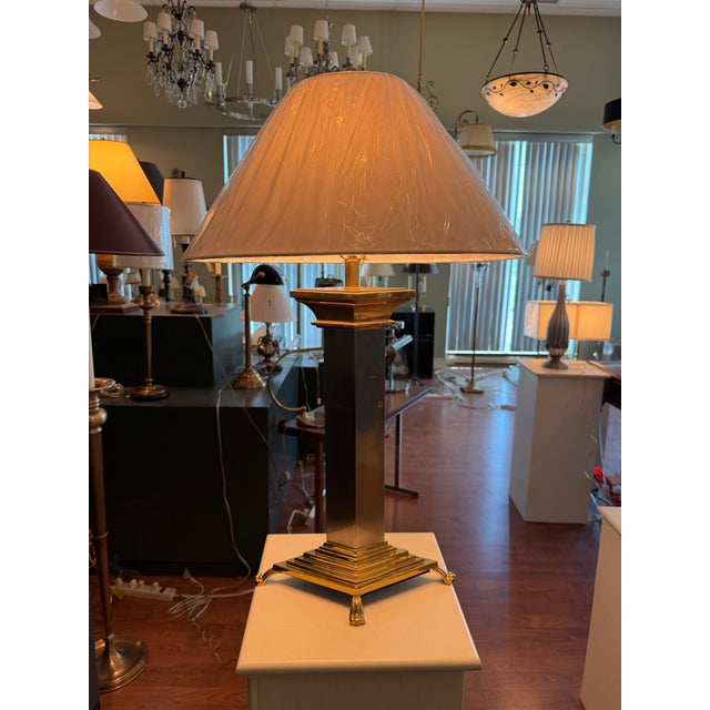 Late 20th Century Neoclassical Diamond Shaped Brass Table Lamp For Sale - Image 4 of 4