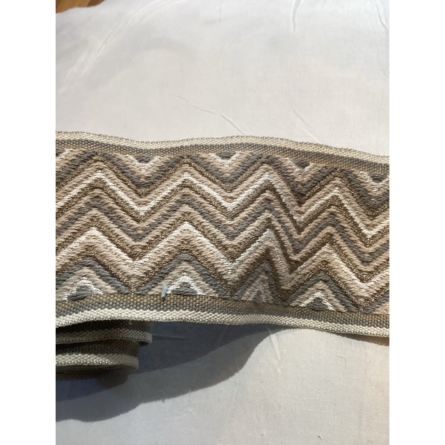 Chevron patterned trim in browns, white and grey. Measures a little over one yard great for small projects.