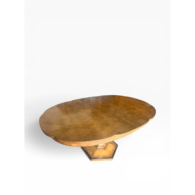 Wood Vintage Mastercraft Olive Ash Burl Expandable Dining Table With Two Leaves, Seats 8–10 For Sale - Image 7 of 15