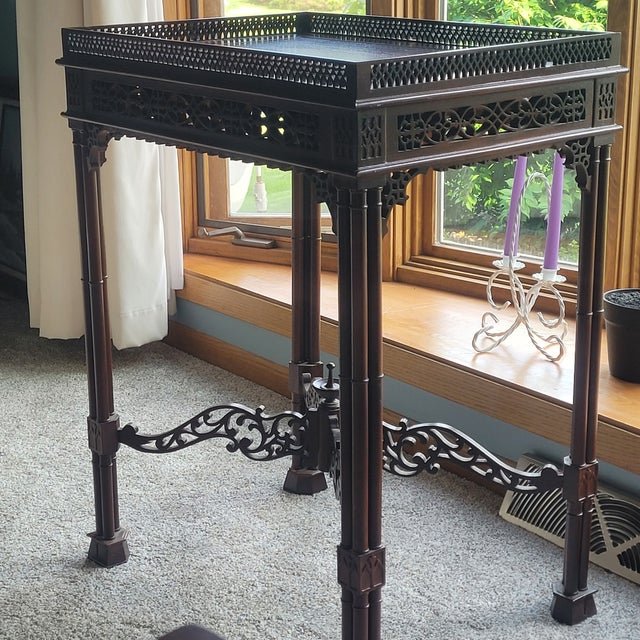 Vintage Antique Chinese Chippendale Style Accent Table Set of Two