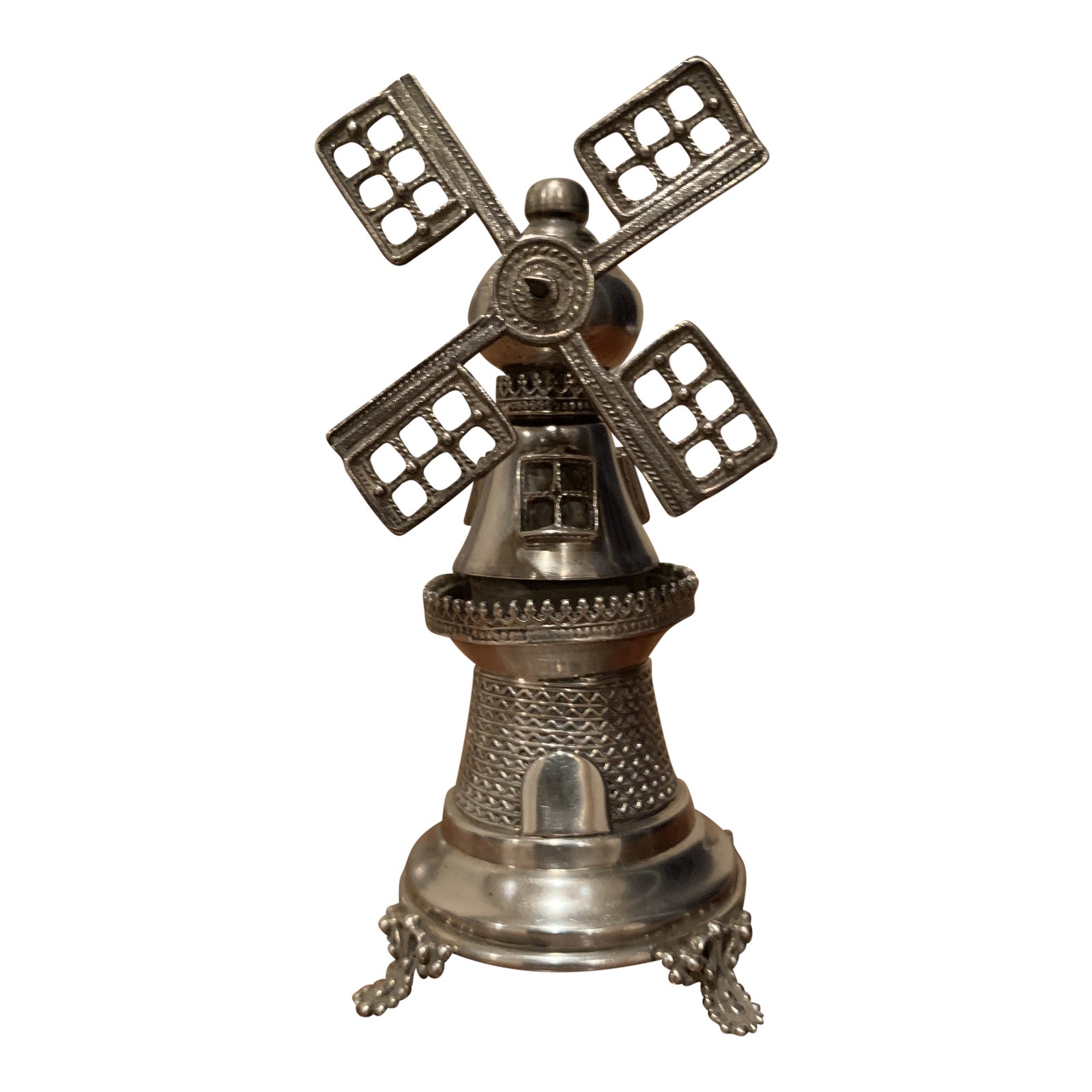 Mid-Century Sterling Silver Intricate Working Windmill Tower on Feet ...