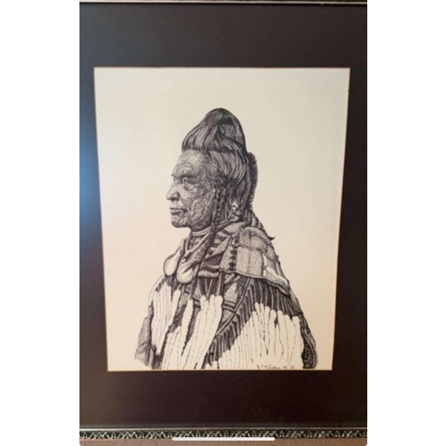 Original Vintage Native American Indian Portrait Pen and Ink Drawing by Jim Tillotson For Sale - Image 10 of 12