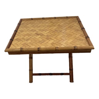 1970s Mid-Century Modern Handcrafted Rectangular Bamboo Serving Table With a Sturdy X-Base For Sale