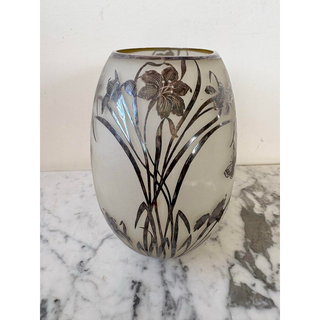 1900 - 1909 Antique Loetz Sterling Silver and Frosted Glass Vase - Art Nouveau Style For Sale - Image 5 of 8