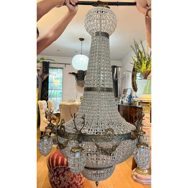 1970s Oversized Jumbo Deer 6 Head Chandelier For Sale - Image 4 of 10