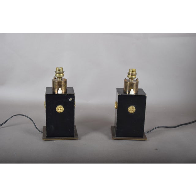 Metal Black Lacquered Metal and Brass Table Lamps, 1940s, Set of 2 For Sale - Image 7 of 13