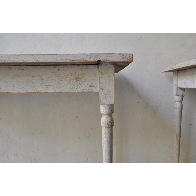 Wood Swedish 1840s Light Gray Painted Side Tables with Distressed Finish - A Pair For Sale - Image 7 of 7