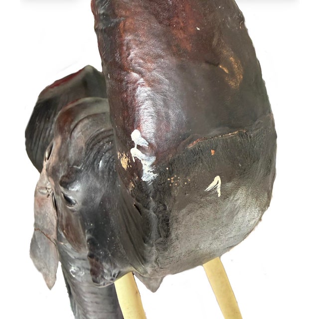 Monumental 47” Vintage Leather Elephant Sculpture – Distressed For Sale - Image 15 of 16