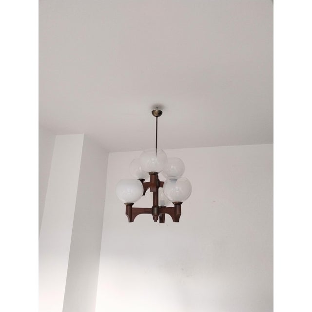 Mid-Century Modern Wood Glass Chandelier from Sijaj Hrastnik, Slovenia, 1970s For Sale - Image 16 of 18