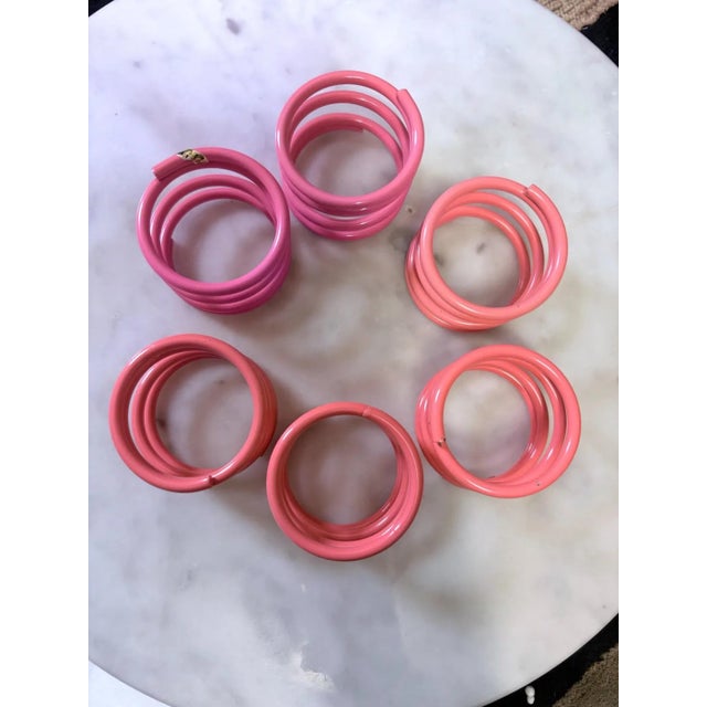 Metal Vintage Pink Spring Napkin Rings Set of 6 For Sale - Image 7 of 9