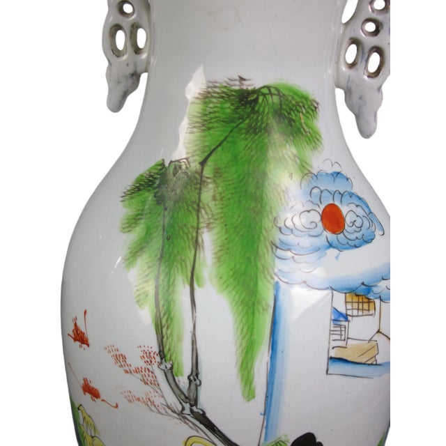 White Vintage Chinese Famille Rose Porcelain Vase For Sale - Image 8 of 13