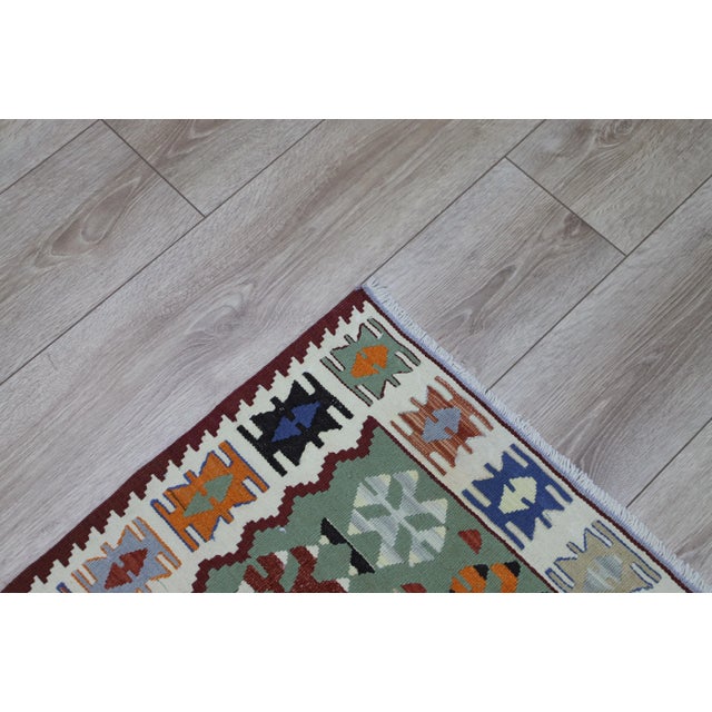 Textile 1960s Oriental Style Handmade Blue Oushak Kilim Rug For Sale - Image 7 of 9