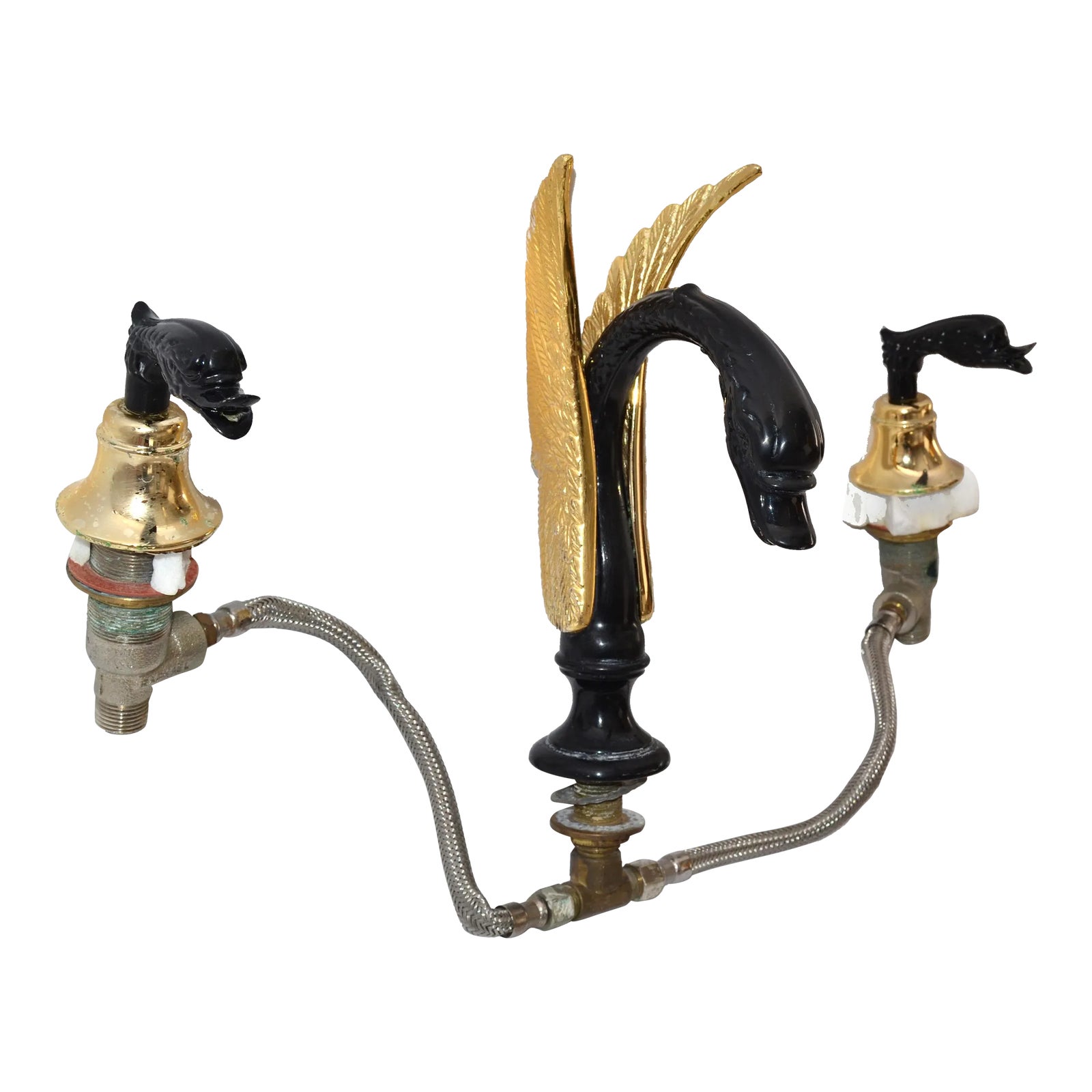 1970s Sherle Wagner Bathtub Faucet Set Black Porcelain Swan 24k Gold Plate Over Brass Wings ...