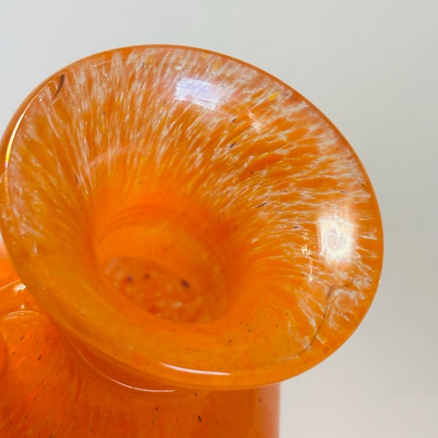1960s Mid-Century Tangerine Hand-Blown Murano Glass Vases - a Pair For Sale - Image 5 of 12