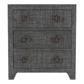 Bar Harbor Charcoal Raffia 3 Drawer Nightstand, Charcoal For Sale