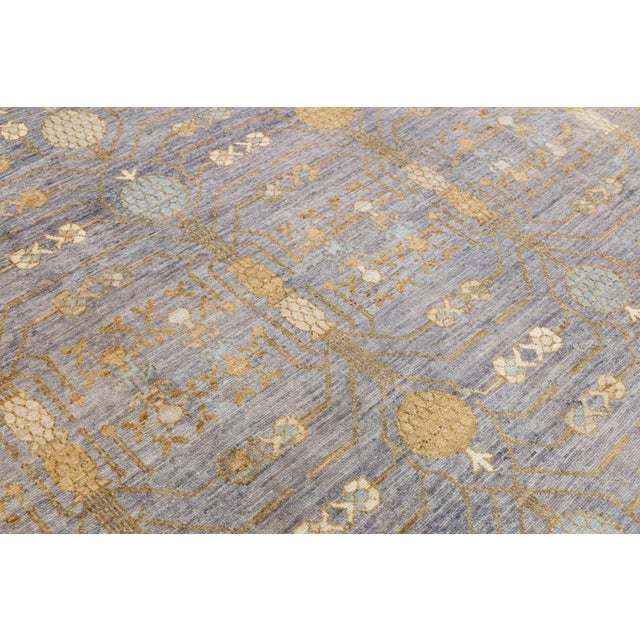 2020s Oversized Modern Handmade Wool Rug Khotan Style in Blue For Sale - Image 5 of 9