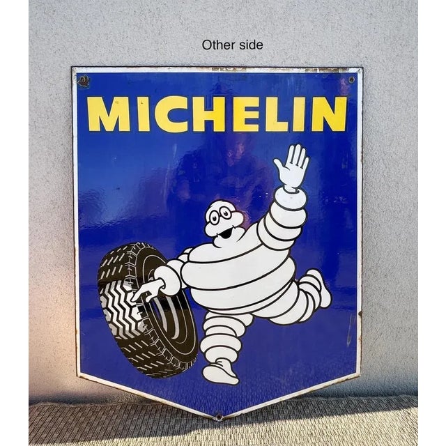 Double-Sided Michelin Tires Porcelain Advertising Sign, France, 1970s For Sale - Image 10 of 11