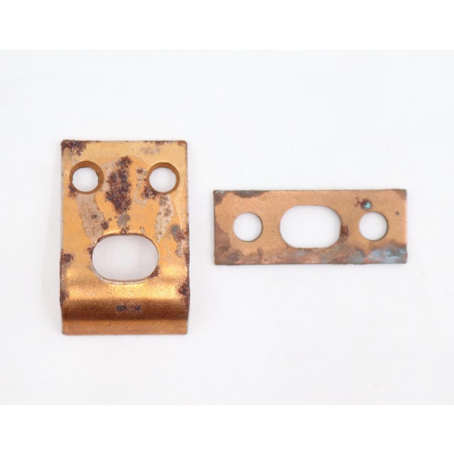 Olde New Brass Plated Steel Spring Bolt Cabinet Latch With Chain For Sale - Image 4 of 8