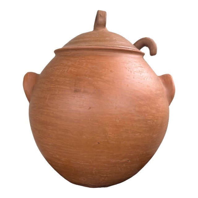 Large Rustic Mediterranean Terracotta Lidded Vessel With Ladle – Spanish Colonial Style For Sale