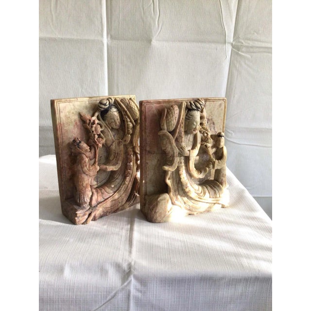 1920s Carved Soapstone Bookends - A Pair For Sale - Image 10 of 13