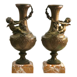 Ornamented Lamp Bases with Angels, Set of 2