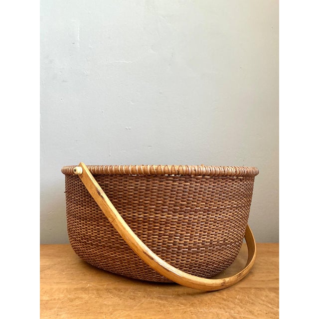 Vintage Shaker Handled Woven Rattan Basket For Sale - Image 9 of 16