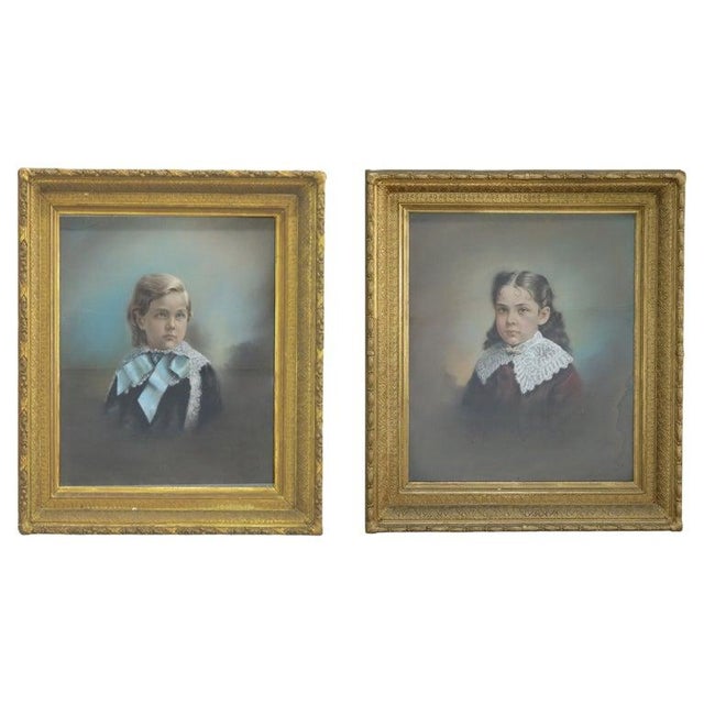 Pair Victorian Watercolor Portraits, Sister & Brother, Original Frames, C1890 For Sale - Image 10 of 18