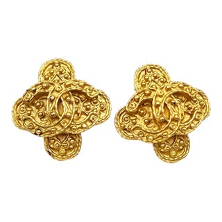 Chanel Vintage Gold Plated CC Dot Cross Clip on Earrings, A Pair For Sale