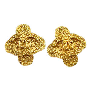 Chanel Vintage Gold Plated CC Dot Cross Clip on Earrings, A Pair