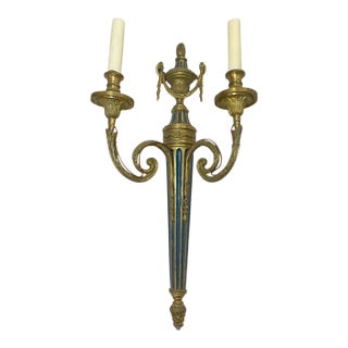 Antique Neoclassical Ornate Enameled Bronze Wall Candle Ornate Sconce Fixture For Sale